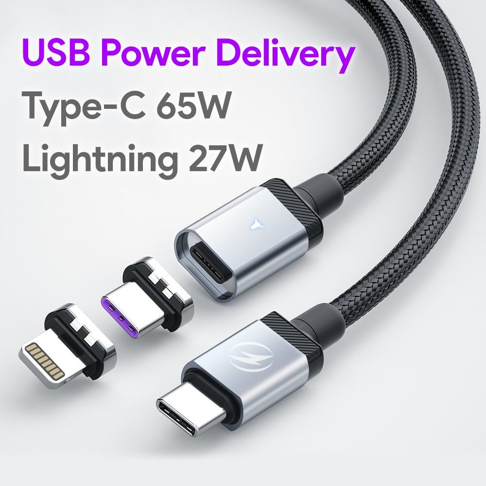 PD対応 マグネット充電USBケーブル Type-C to Lightning ケーブル3本+プラグ6個