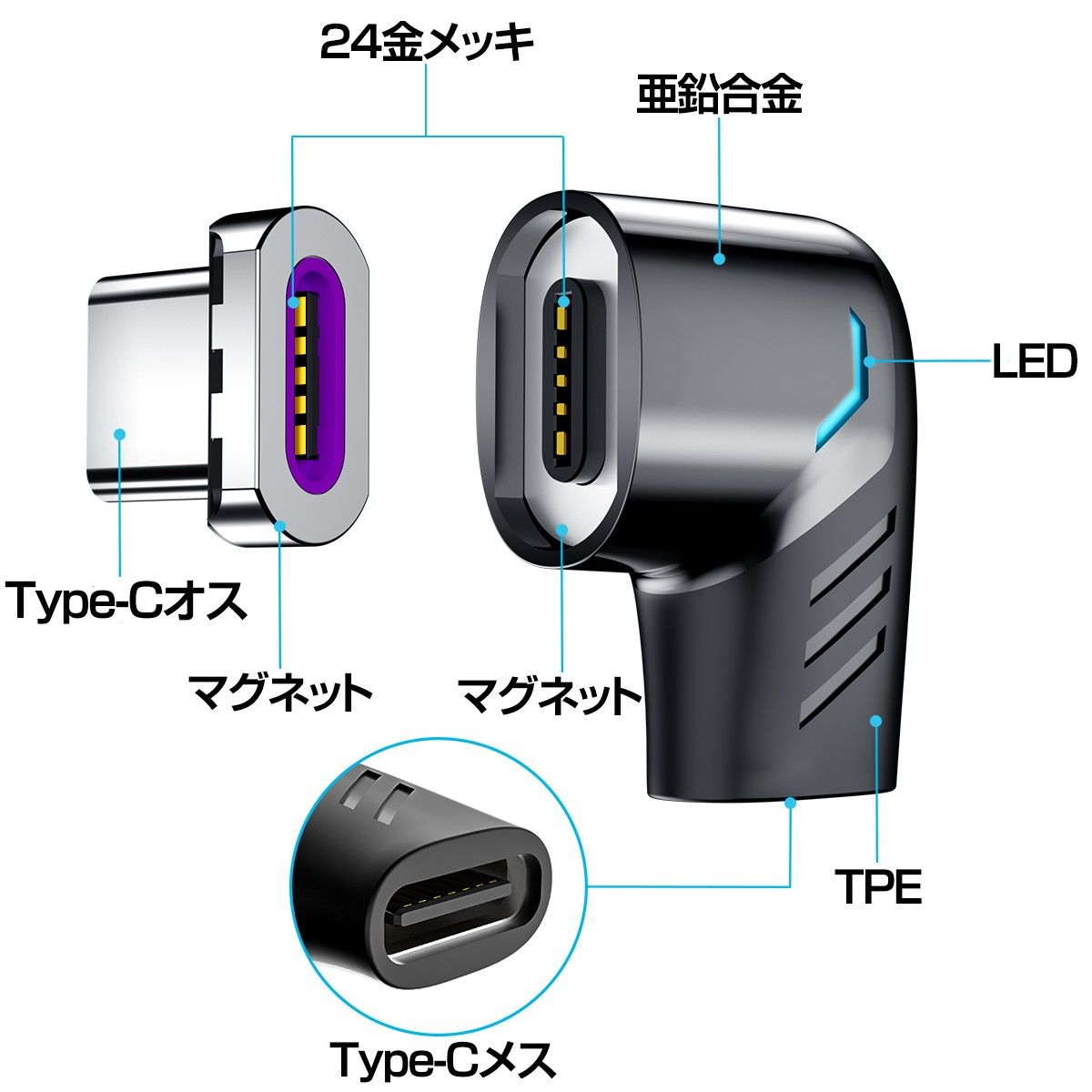 【白2個セット】PD対応 120W 急速充電マグネット USB-Cアダプター