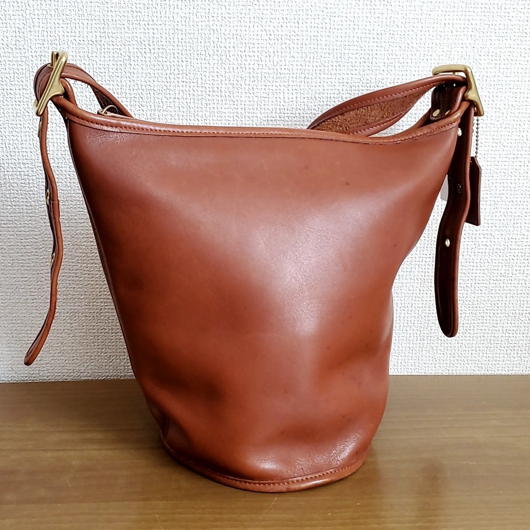 950◆90s オールドコーチ OLD COACH バケツ型 中サイズ ショルダーバッグ 茶 ブラウン レザー 本革 USED 中古