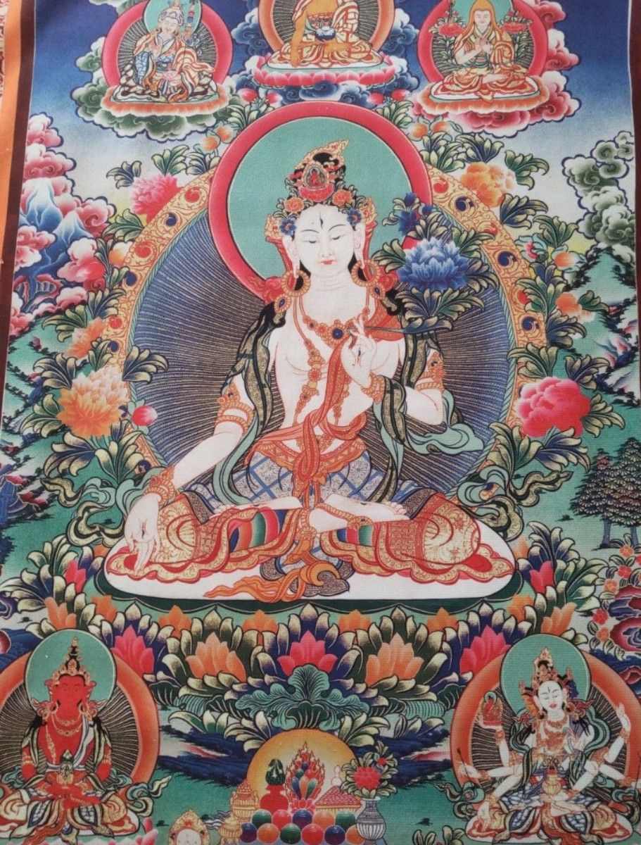 チベット密教仏教　ホワイトターラー　タンカ　タペストリー　仏具仏画仏像曼荼羅