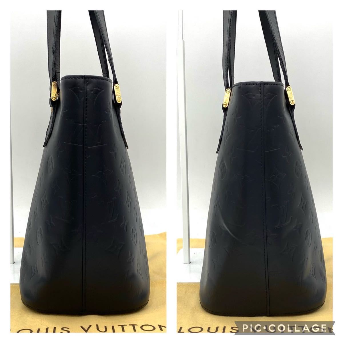 LOUIS VUITTON 美品 ヒューストン ヴェルニ ハンド バッグ トート バッグ ショルダー モノグラム マット ブラック ブラウン ヴィトン _画像3