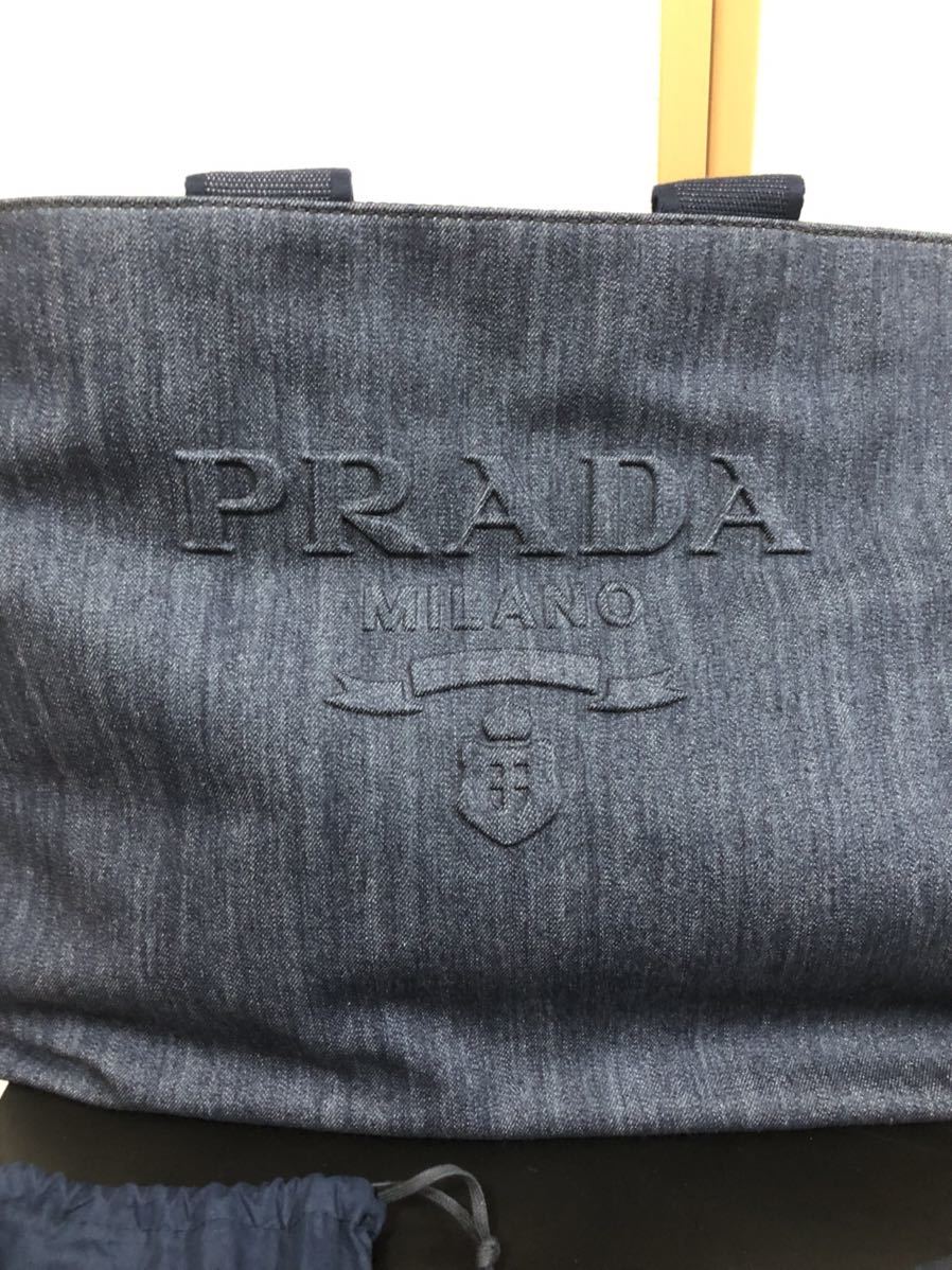 【送料無料】PRADA プラダ ドリル トートバッグ ショルダーバッグ 2VG081 デニム ブルー エンボスロゴ トライアングルロゴ_画像3