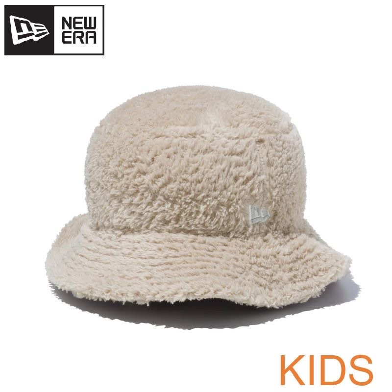 NEWERA ニューエラ キッズ KIDS バケットハット ミンク フリース フェイクファー バケハ 帽子 ハット 子供用 ベージュ 54cm_画像1