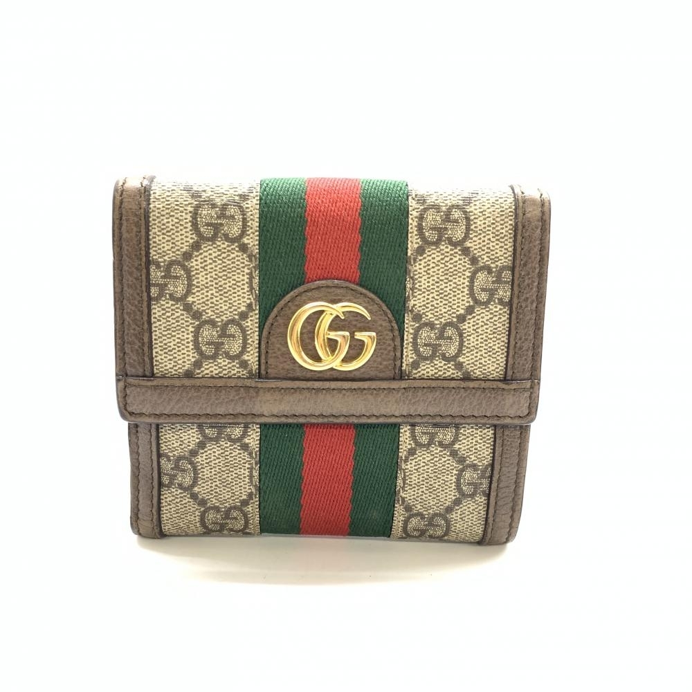 GUCCI グッチ 523173 シェリーライン フレンチフラップウォレット 二つ折り財布 コンパクト財布 ブラウン ベージュ レディース 管理HS36077_画像1