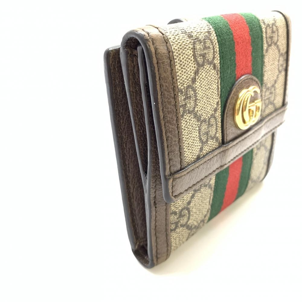 GUCCI グッチ 523173 シェリーライン フレンチフラップウォレット 二つ折り財布 コンパクト財布 ブラウン ベージュ レディース 管理HS36077_画像2