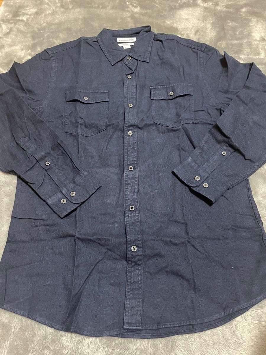 [Amazon Essentials] フランネルシャツ 2ポケット レギュラーフィット 長袖 メンズ ネイビー Ｍサイズ