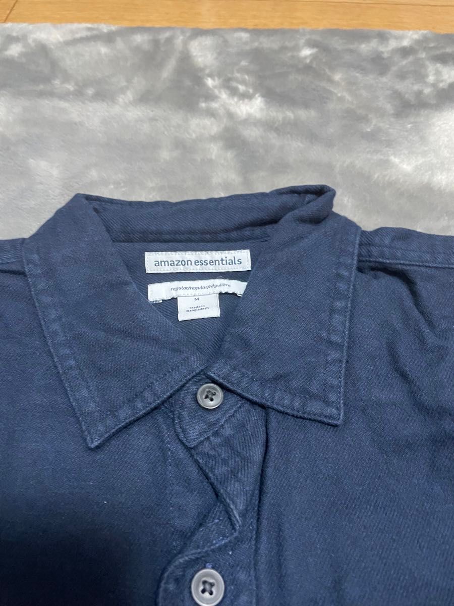 [Amazon Essentials] フランネルシャツ 2ポケット レギュラーフィット 長袖 メンズ ネイビー Ｍサイズ