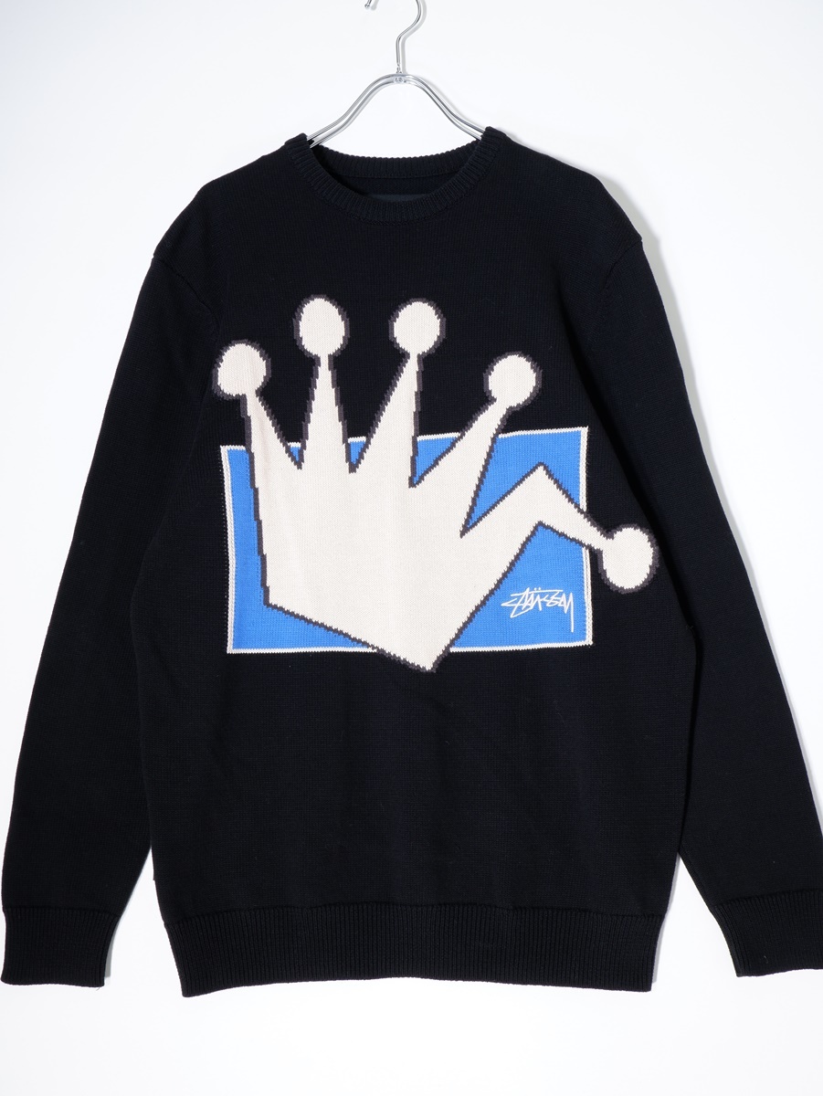 STUSSYステューシー 海外限定LB CROWN KNIT王冠 クラウン 刺繍コットンニット [MKNA73646]_画像1