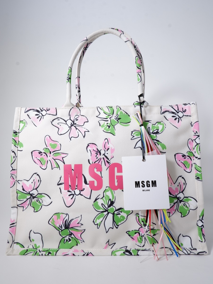 MSGM/エムエスジーエム 2023SS TOTE DONNA/BRUSHED リボン キャンバストートバッグ未使用品 [LBGA74110]_画像1