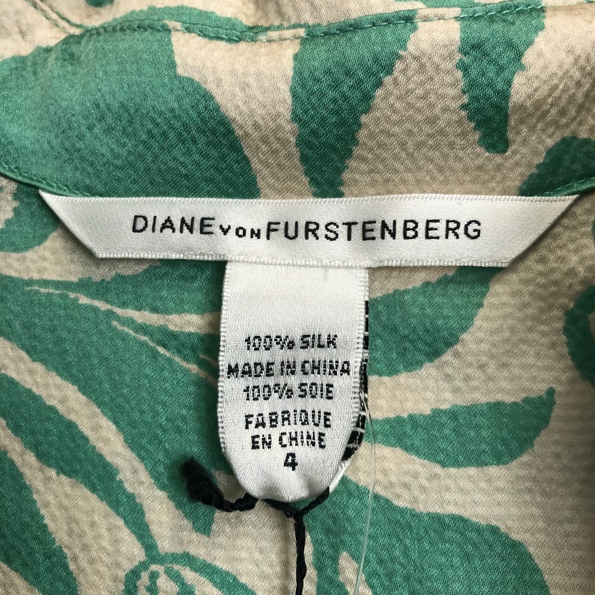 DIANE von FURSTENBERG ダイアンフォンファステンバーグ ワンピース 半袖 シャツワンピース 総柄 新品未使用タグ付き 100% シルク サイズ4 _画像2