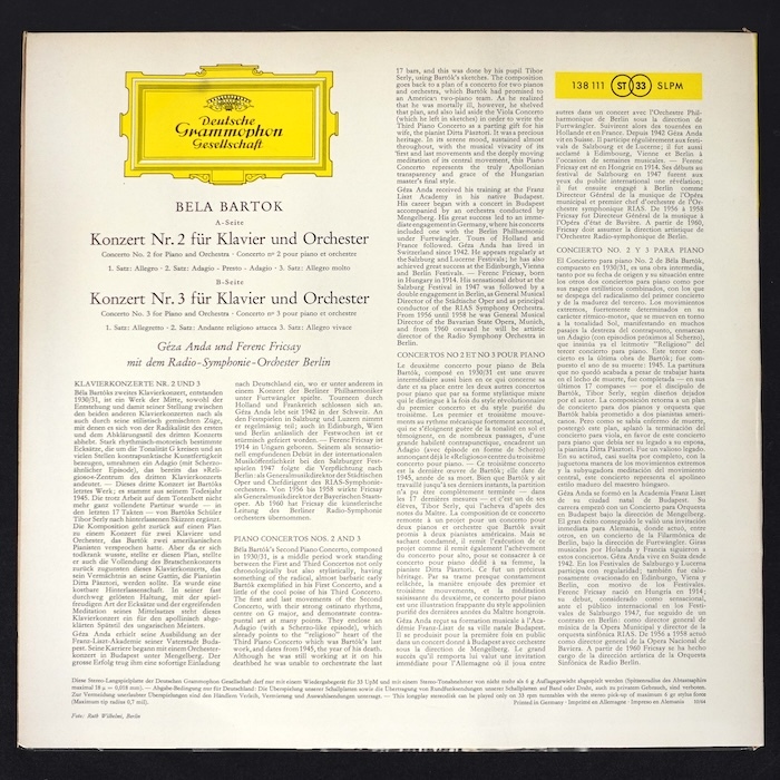 Geza Anda Bartok Piano Concertos No.2 No.3 独盤 SLPM138111 クラシック_画像2