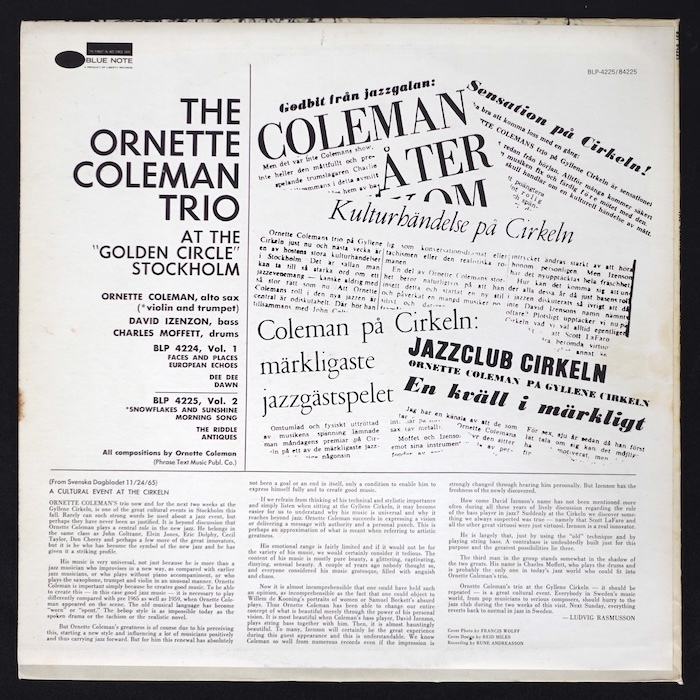 Ornette Coleman At The ”Golden Circle” Stockholm US盤 BST84225 ジャズ_画像2