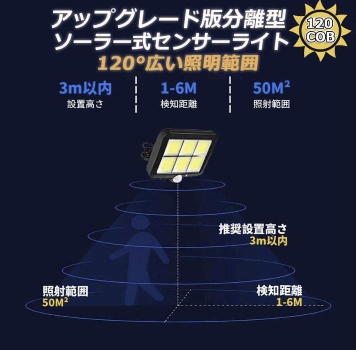 センサーライト 2個 屋外 LED ソーラーライト ワークライト ガーデン ガレージ 投光器 照明 防犯 車庫 防水 人感センサー リモコン付き_画像4