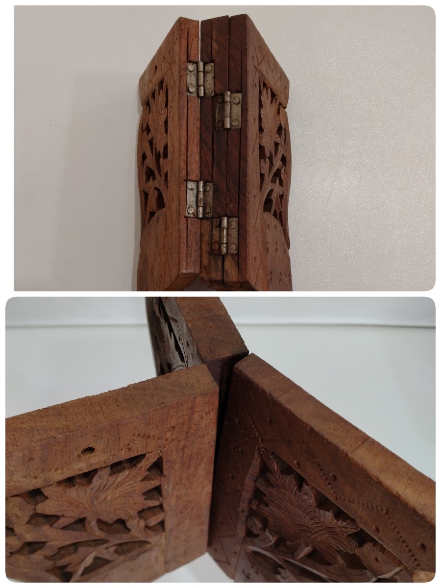 M02049　木彫り　ミニテーブル　フラワーバスケット２つ　3点セット_画像6