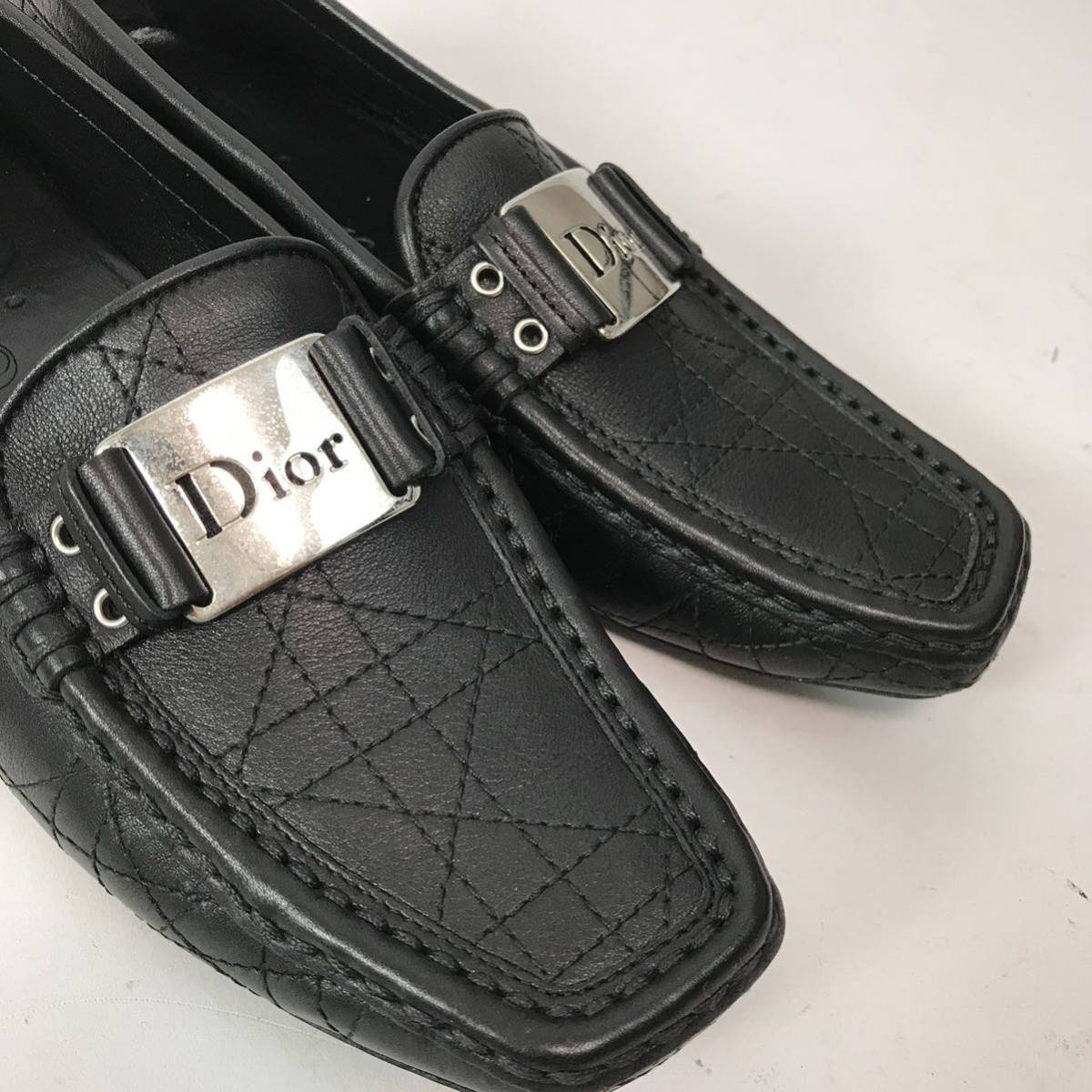 g88 Christian Dior ディオール フラットシューズ レザー ロゴプレート ローファー 革靴 パンプス ブラック レディディオール 36 正規品_画像4