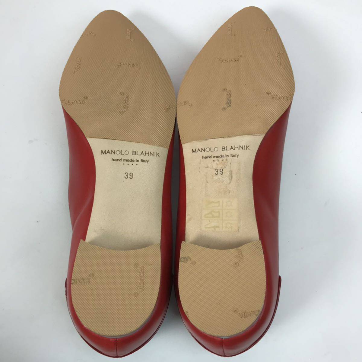 g246 良品 Manolo Blahnik マノロブラニク レザー ローヒール パンプス フラットシューズ レッド 赤 ローファー 39 イタリア製 正規品_画像9