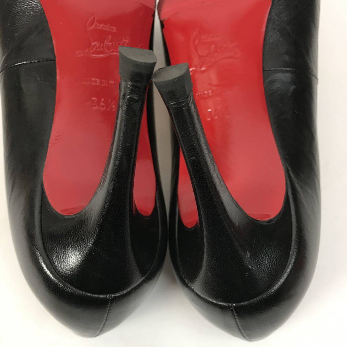 j264 Christian Louboutin クリスチャン ルブタン レザー パンプス ピンヒール ブラック 本革 ハイヒール フォーマル 36.5 正規品 _画像7