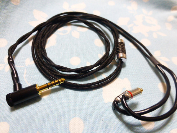 切り込み入 MMCX オーグライン + 102SSC 八芯 4.4mm5極 L字 120cm ( IEM 2ピン 変更可 ) 黒色布スリーブ SHURE Westone Campfire_画像1