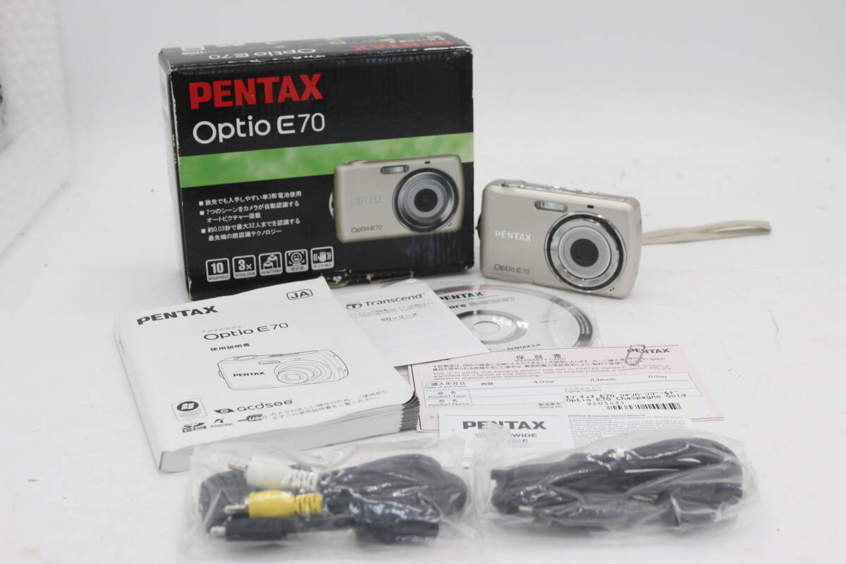 【美品 返品保証】 【便利な単三電池で使用可】ペンタックス Pentax Optio E70 3x 元箱付き コンパクトデジタルカメラ s7540