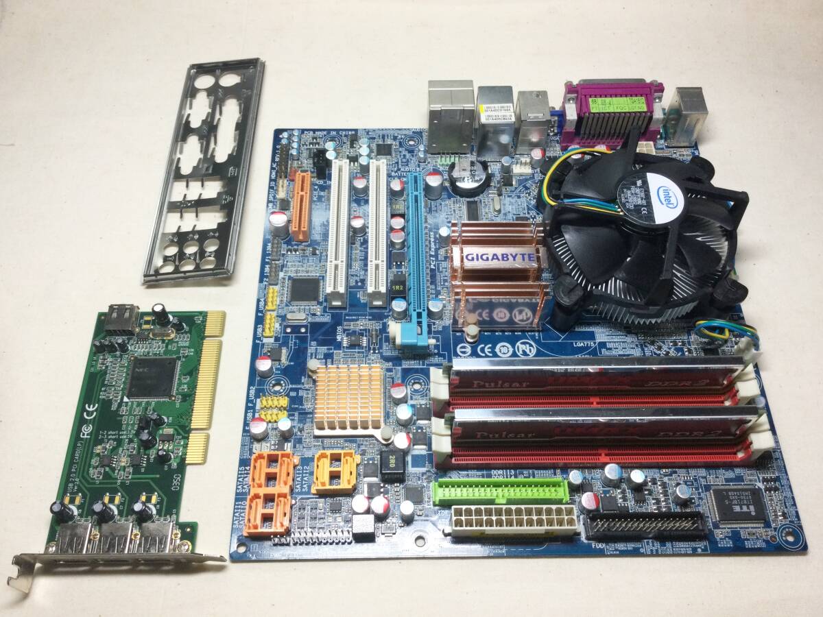 GIGABYTE GA-G33M-DS2R Core2 Duo E7500 memory 4GB×2 sheets FDD DVD Drive USB extension card used operation goods with defect 
