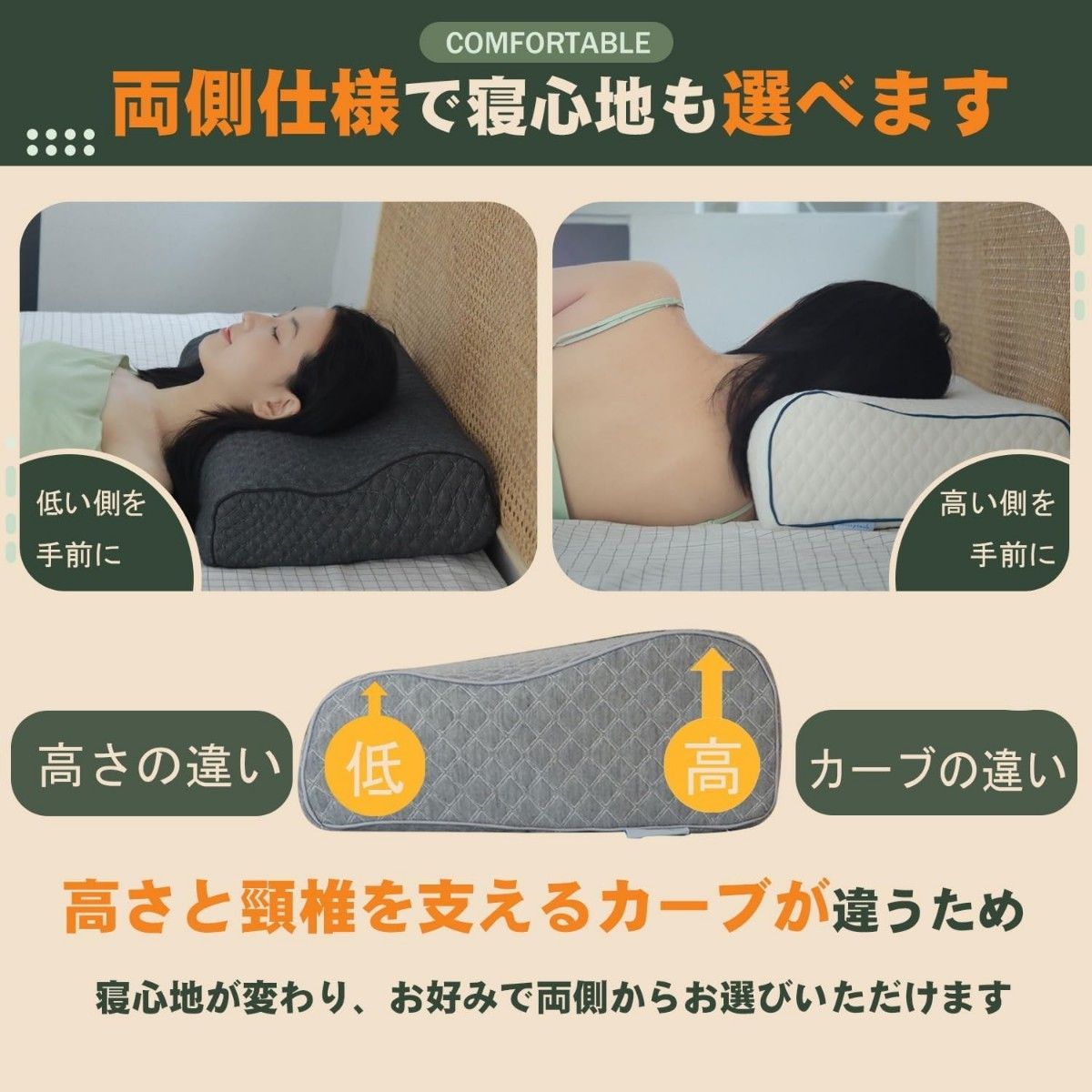 枕 まくら 低反発 低反発枕 【6段階高さ調整機能ジャストフィット カバー洗濯可