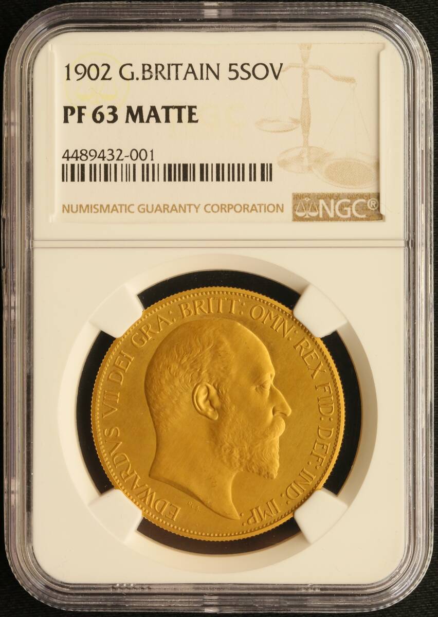 1902 イギリス エドワード7世 5ポンド金貨 NGC PF63 MATTE アンティークコインの画像1