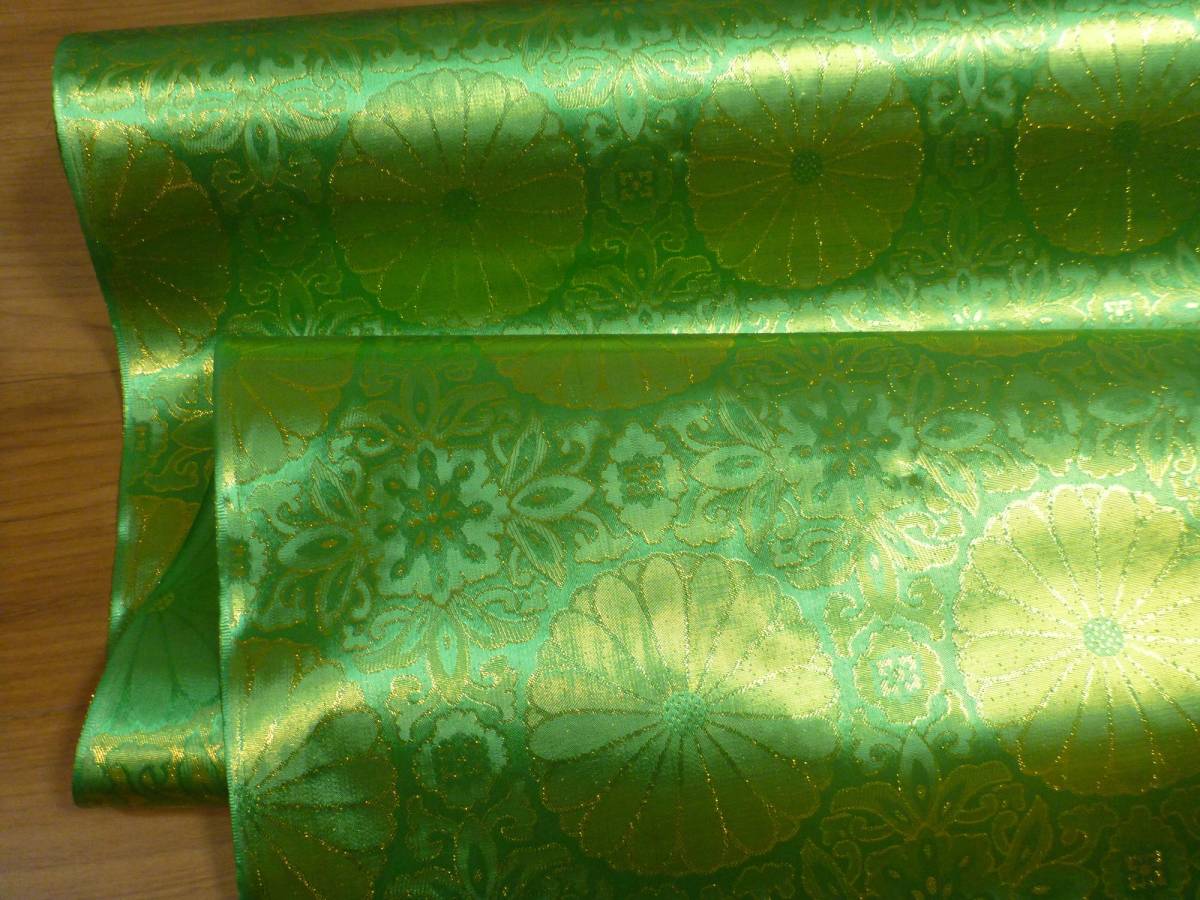 金襴錦・緑×ゴールド金糸・菊和柄紋生地（幅92cm×長さ10ｍ巻）の画像2