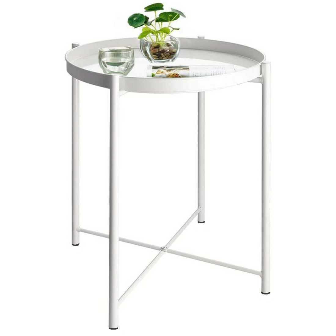 LDL1278# サイドテーブル トレイテーブル リビング ソファ テーブル ナイトテーブル 部屋飾り 組み立て簡単 オシャレ スチール　ホワイト_画像1