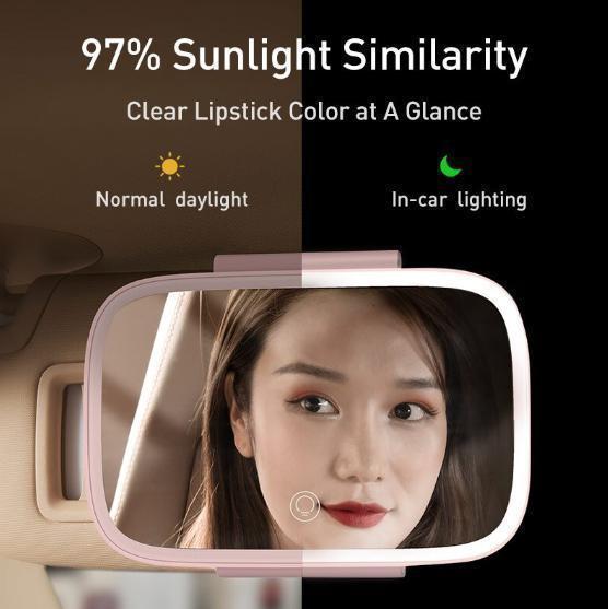車用メイクアップミラー LEDライト タッチセンサー 化粧 鏡 Baseus 女性向け ピンク/ホワイトDJ880_画像4
