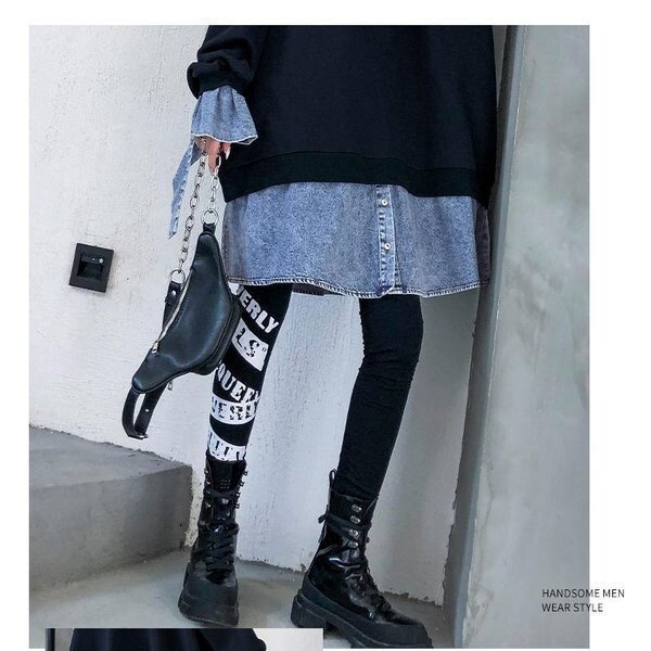 ハイウエストを身に着けている女性黒レギンスは、薄い9点弾性足パンツ女性でしたhcy594_画像5