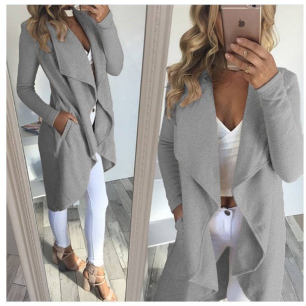 Long Sleeve long cardigan M gray LAP coat jacket tops casual outer Autumn Winter Autumn New Productchqa318