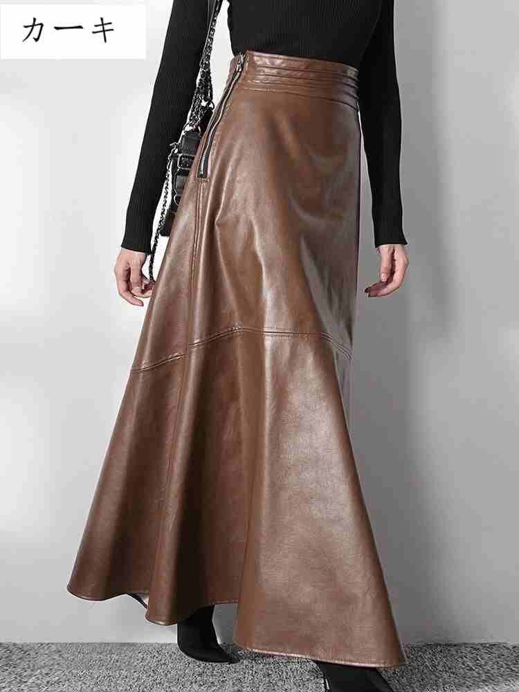 ロング Aライン ソフトフェイクレザースカート 女性 ハイウエスト マキシスカート ZCL1191_画像3