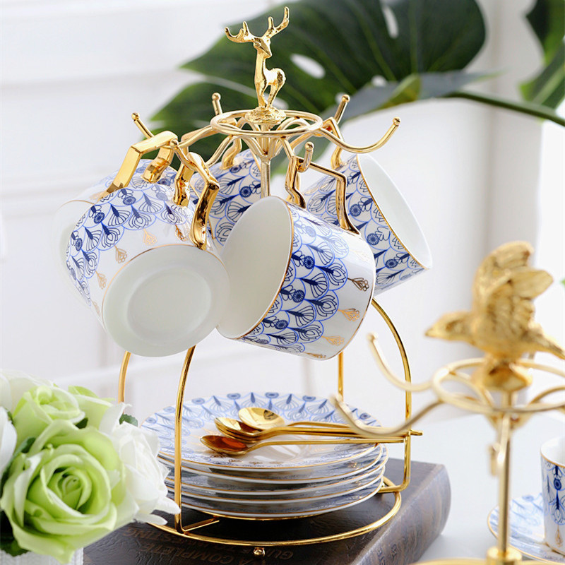 LDL420# cup stand coffee cup saucer for European manner motif attaching Gold color made of metal 6 piece for ( reindeer )