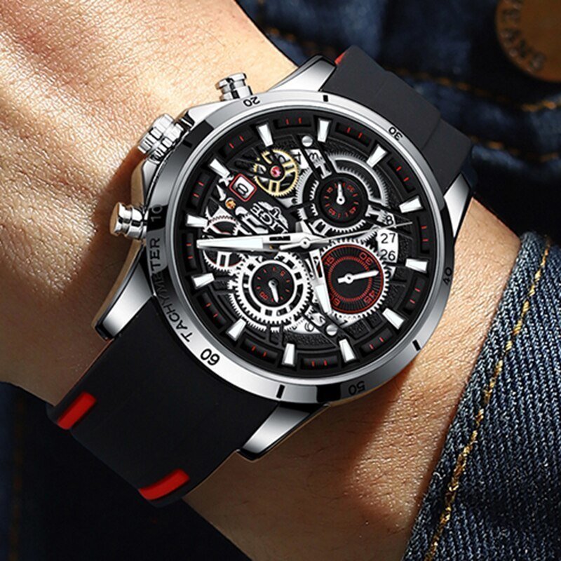 メンズ 腕時計 中空 クロノグラフ スポーツ 防水 ウォッチ ファッション ビジネス 時計 シリコンバンド BQ354_画像4
