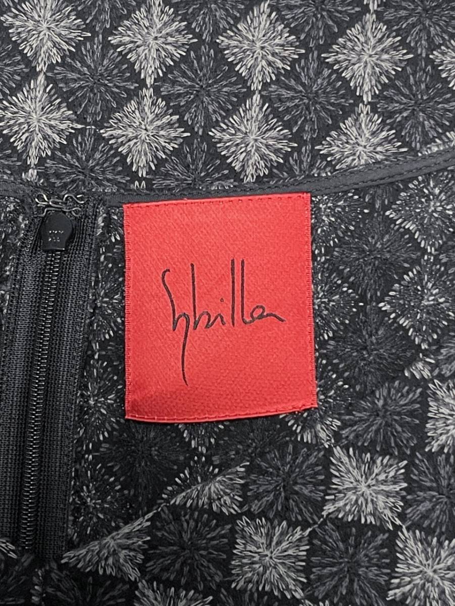 新品 Sybilla シビラ ホコモモラ 柄物刺繍ワンピース ブラック×グレー 日本製_画像6