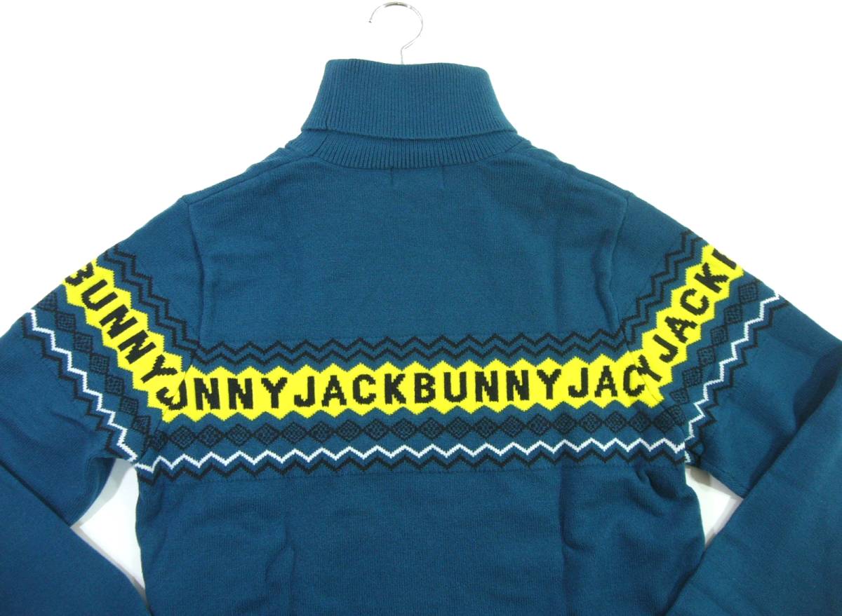 新品 ジャックバニー/パーリーゲイツ　ジャガードロゴ タートルネック ニット　6/LL　ターコイズ ハイネック 「Warm Knit」 Jack Bunny!!_画像3