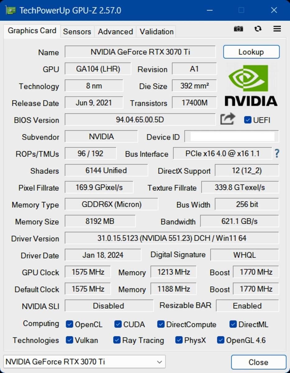 動作確認済 極美品 RTX 3070 Ti 玄人志向 GALAKURO GAMING GG-RTX3070Ti-E8GB/DF PCIExp4.0 GDDR6X 8GB NVIDIA GEFORCE _画像6