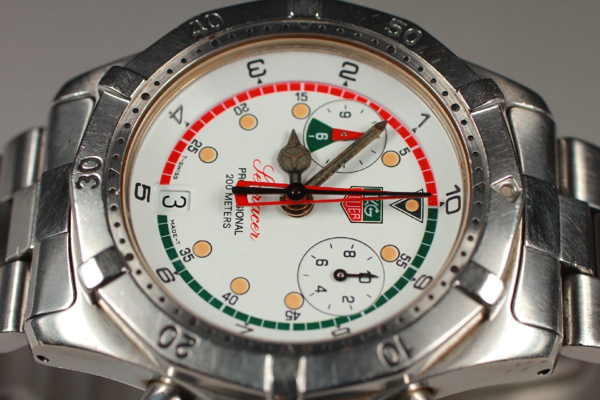 [ beautiful goods * working properly goods ]TAG HEUER SEARACER CK111R chronograph white face tag * Heuer si- Racer Vintage model 