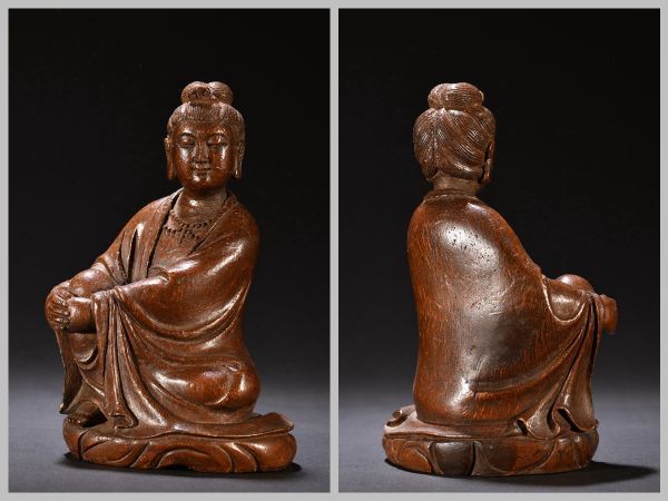 古びた蔵『清代 老竹彫り 自在観音造像』極細工 置物 擺件 古賞物 古美術 中国古玩