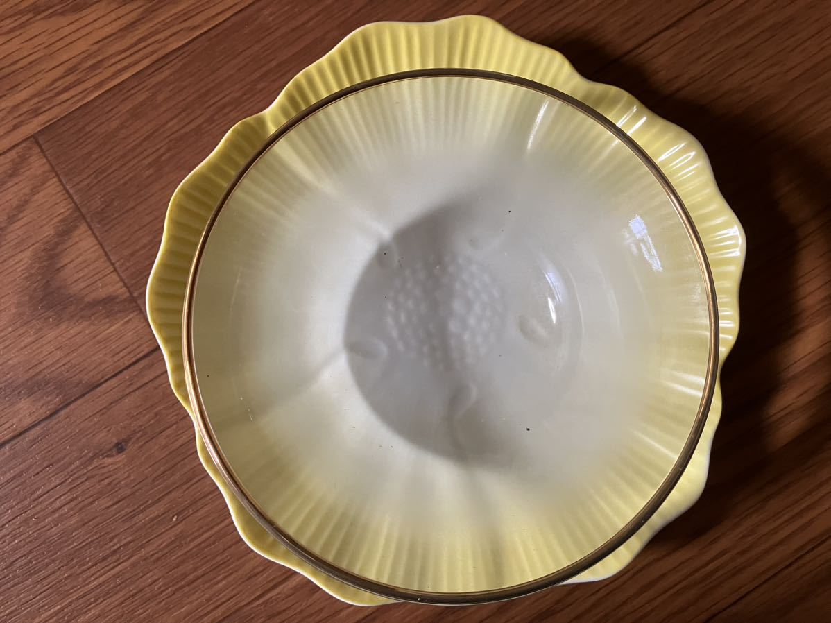 昭和レトロ　未使用　織部焼　華と雅のデザートセット　色変わり皿　小鉢レトロ_画像4