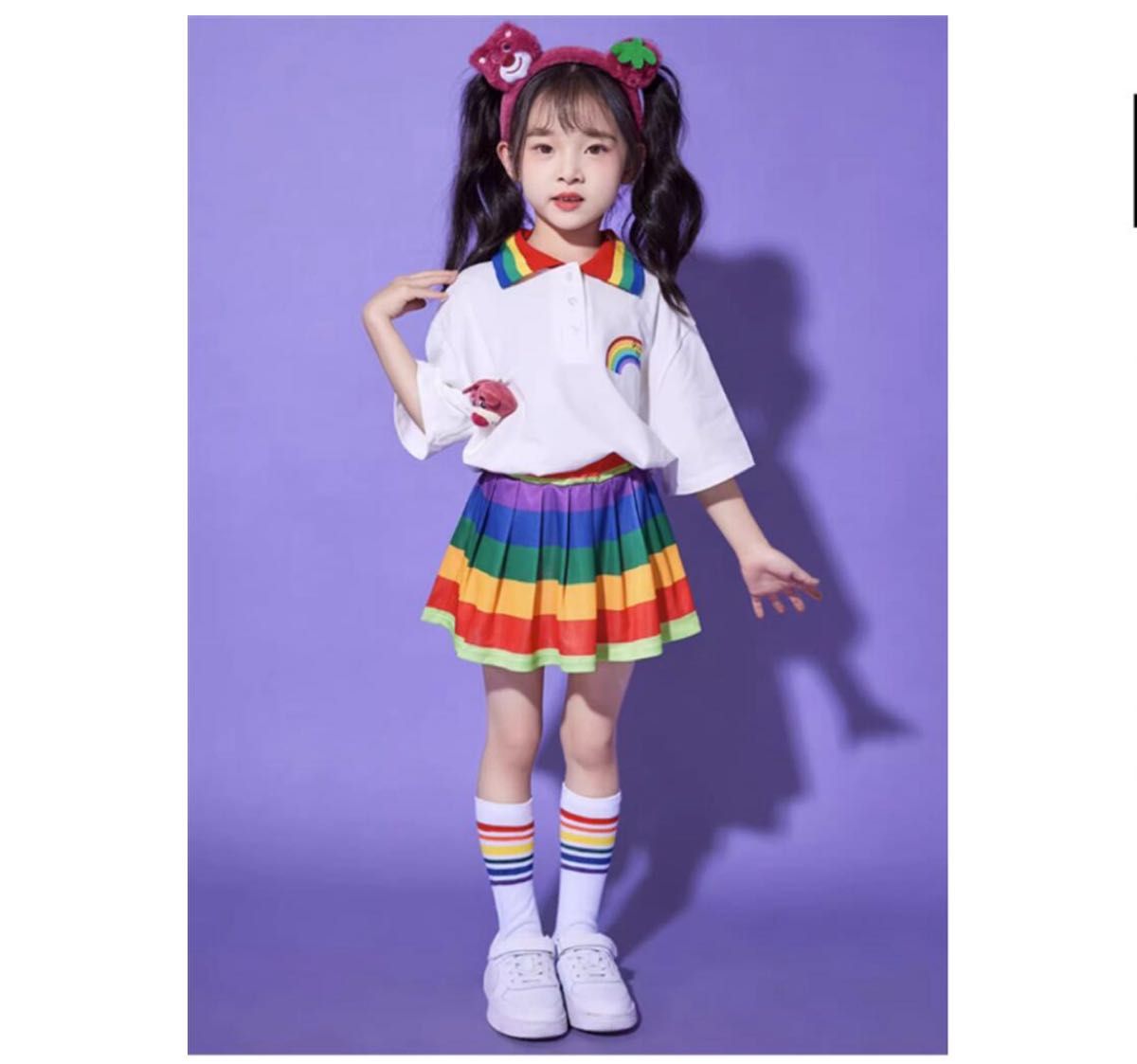 虹色　レインボー　セットアップ　半袖　スカート　ユニフォーム　ダンス　衣装　女子