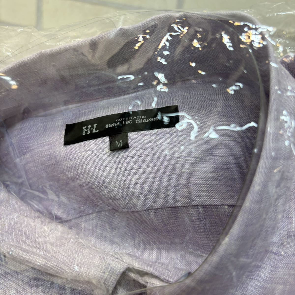 新品 未使用 HENRI LUC CHAPUIS 半袖 シャツ 紫 パープル 麻100% リネン メンズ M_画像3
