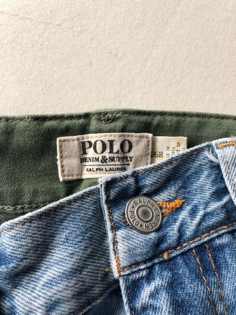 ポロ デニムアンドサプライ POLO DENIM & SUPPLY コットン100%大人可愛い前後デニムxミリタリー切替ダメージ加工デニムパンツ♪_画像9