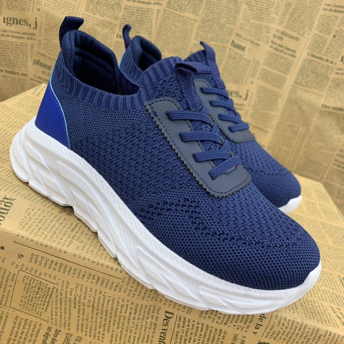  new goods lady's 24.5cm light weight thickness bottom slip-on shoes dado sneakers thickness bottom sneakers running shoes low cut sneakers navy osw3738