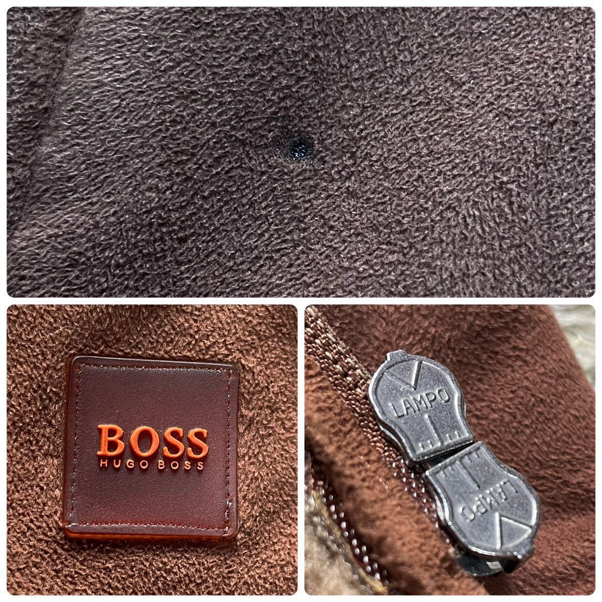 ヒューゴボス【頂点頂上！史上最高傑作！】HUGO BOSS B-3 フライトジャケット XLサイズ ボア フェイク ムートン ロゴ ブルゾン ブラウン_画像10