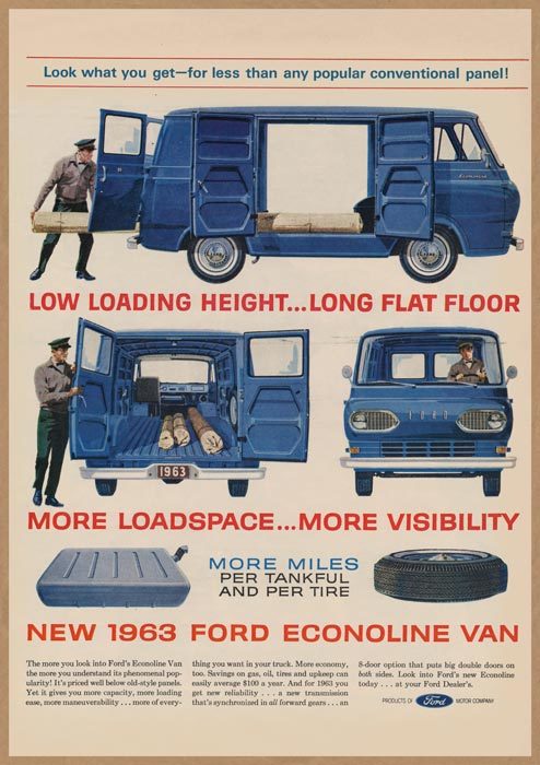 Ford ECONOLINE VAN レトロミニポスター B5サイズ 複製広告 ◆ アメ車 フォード エコノライン USAD5-227_画像1