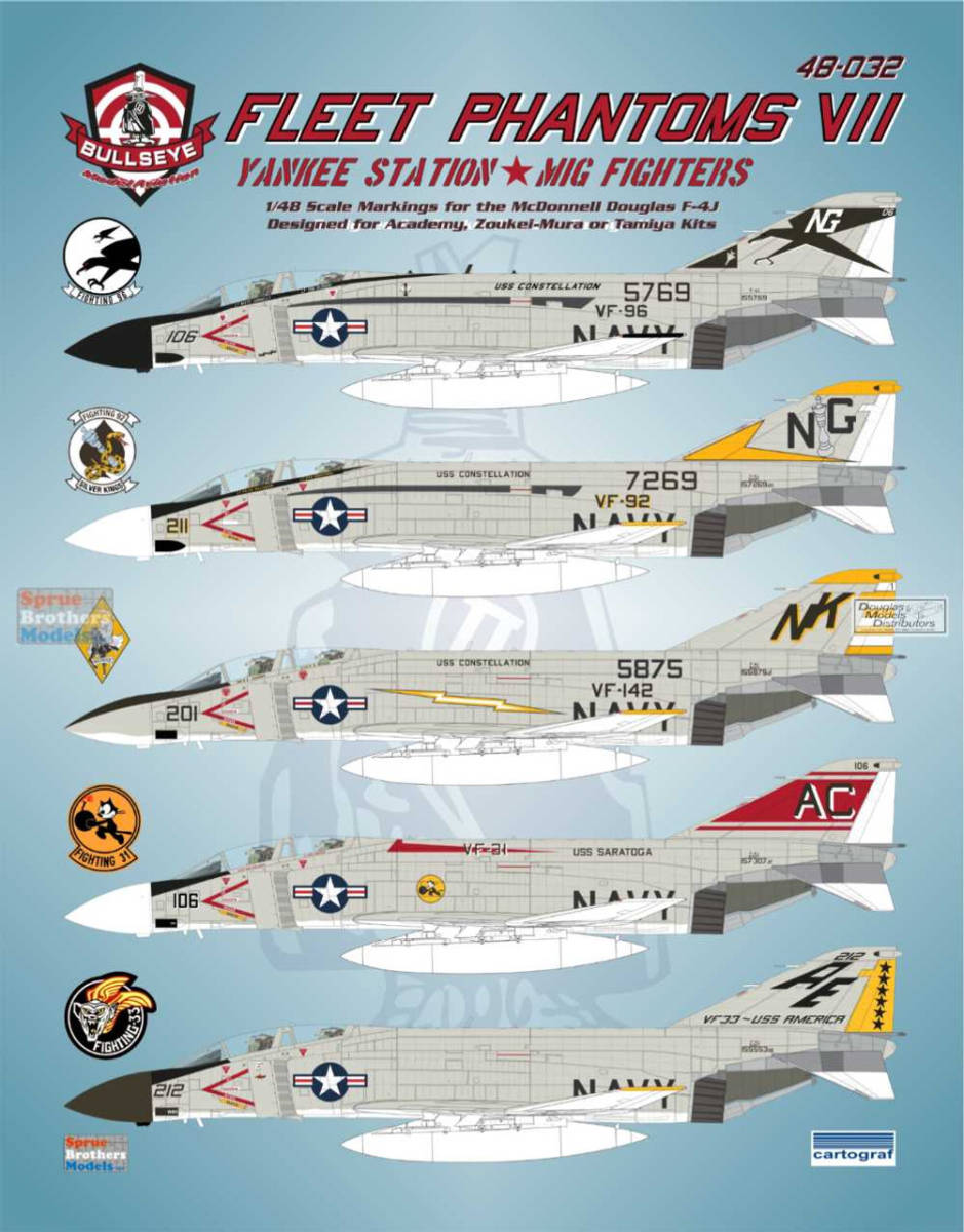 ブルズアイ Bullseye Model Aviation BMA48032 F-4J Fleet Phantoms VII 'Yankee Station MiG Fighters' 1/48 用デカール_画像1