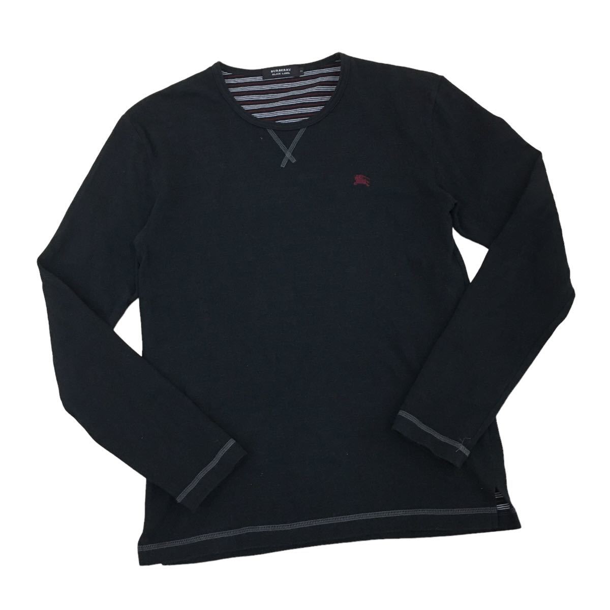 C314 BURBERRY BLACK LABEL バーバリーブラックレーベル 日本製 長袖 Tシャツ ロンT ロング ティシャツ トップス カットソー メンズ 2 黒の画像1