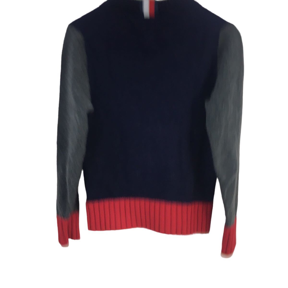 ND169 TOMMY HILFIGER トミーヒルフィガー 長袖 ニット セーター トップス プルオーバー 羊毛75% 綿25% ネイビー メンズ S_画像6