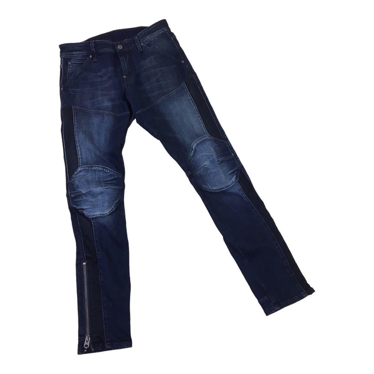 C321 G-STAR RAW ジースターロゥ 5620 アンクルジップ 3D スキニー デニム ジーンズ Gパン パンツ ボトムス ズボン メンズ W32L32 紺_画像1